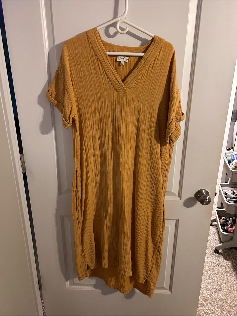 Wonderly Textured V-Neck Midi Dress in Mustard